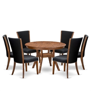 Pemberly Row 7-Piece Round Acacia Wood Dinette Set in Walnut Finish