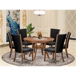 Pemberly Row 7-Piece Round Acacia Wood Dinette Set in Walnut Finish