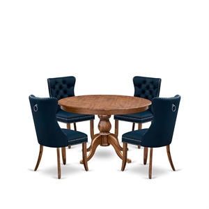 Pemberly Row 5-Piece Rubberwood Dining Set in Walnut with Faux Leather