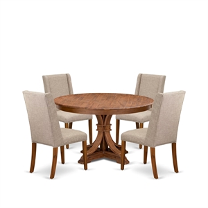 Pemberly Row 5-Piece Dining Set with Round Table in Walnut Finish