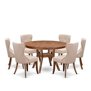 Pemberly Row 7-Piece Kitchen Table Set with Antique Walnut Finish