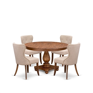 Pemberly Row 5-Piece Modern Dining Set with Round Table in Walnut