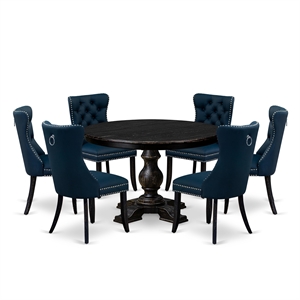Pemberly Row 7-Piece Pedestal Dining Table Set in Sand-Blasted Black Finish