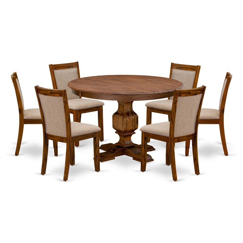 Pemberly Row 7-Piece Acacia Wood Dining Set in Light Tan and Walnut