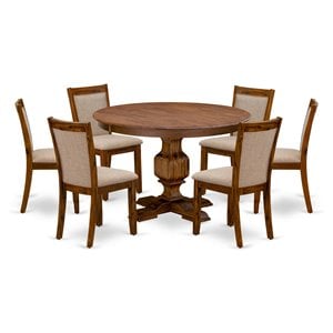 Pemberly Row 7-Piece Acacia Wood Dining Set in Light Tan and Walnut