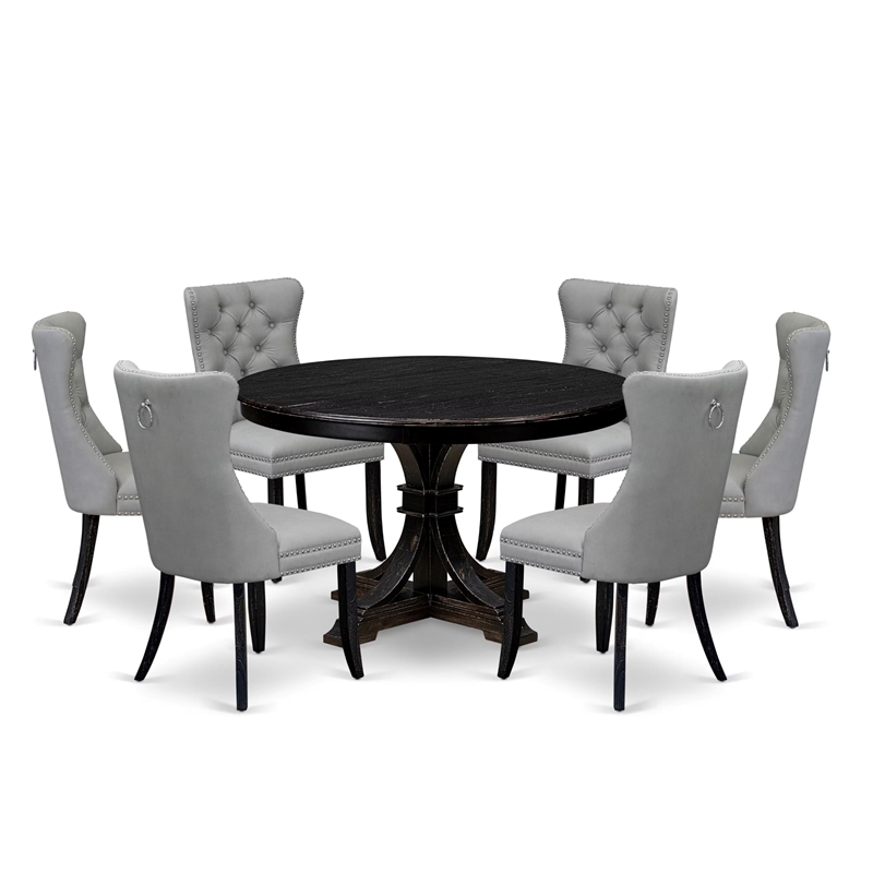 Pemberly Row 7-Piece Wood Dining Set in Sand-Blasted Black Finish