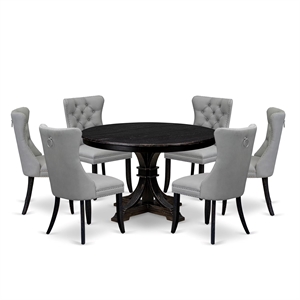 Pemberly Row 7-Piece Wood Dining Set in Sand-Blasted Black Finish
