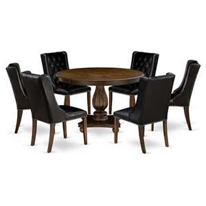 Pemberly Row 7-Piece Wood Dining Set in Distressed Jacobean and Black