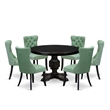 Pemberly Row 7-Piece Round Dining Set Wood Black Finish Upholstered Chairs