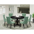 Pemberly Row 7-Piece Round Dining Set Wood Black Finish Upholstered Chairs