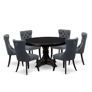 pemberly row 7-piece dining table set acacia wood black finish faux leather