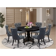 Pemberly Row 7-Piece Dining Table Set Acacia Wood Black Finish Faux Leather
