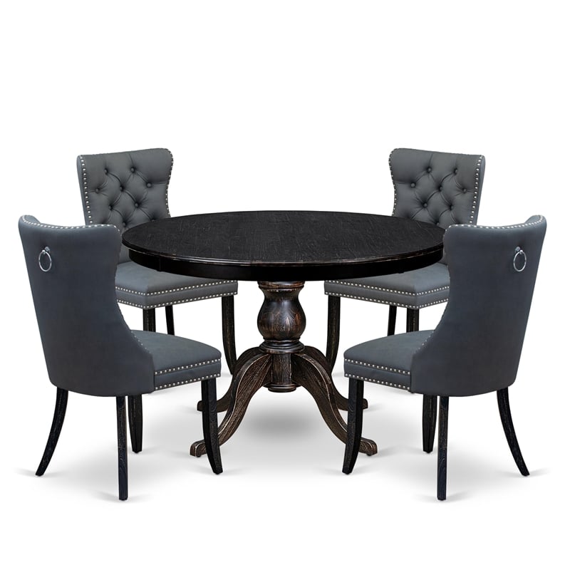 Pemberly Row 5-Piece Wooden Dining Set in Sand Blasted Black Finish