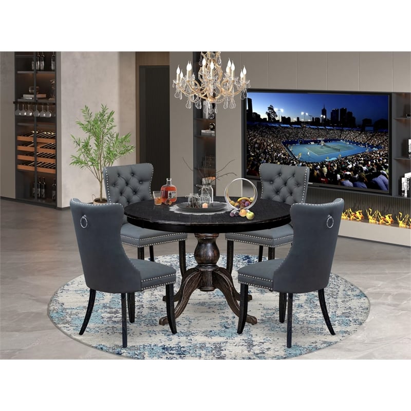 Pemberly Row 5-Piece Wooden Dining Set in Sand Blasted Black Finish