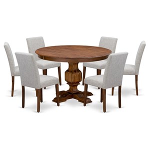 Pemberly Row 7-Piece Pedestal Dining Set with Linen Chairs in Walnut