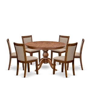 Pemberly Row 7-Piece Dining Table Set in Walnut and Light Tan Linen