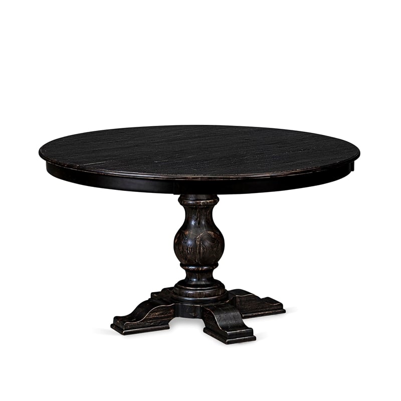 Pemberly Row Round Dining Table with Acacia Wood in Sand Blasted Black