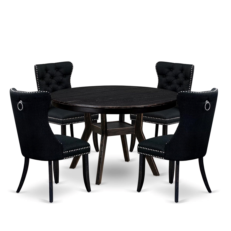 Pemberly Row 5-Piece Round Dinette Set in Sand Blasted Black Wood