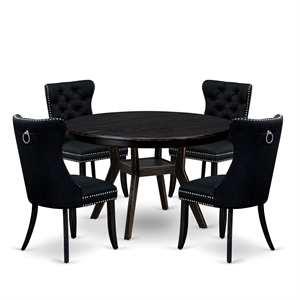 Pemberly Row 5-Piece Round Dinette Set in Sand Blasted Black Wood