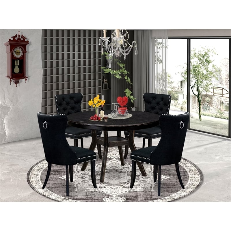 Pemberly Row 5-Piece Round Dinette Set in Sand Blasted Black Wood