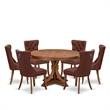 Pemberly Row 7-Piece Dining Set Wood in Walnut Finish with Burgundy Chairs