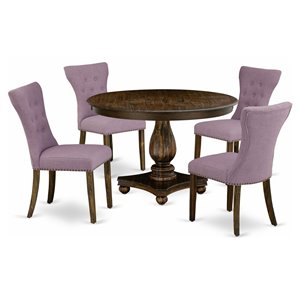 Pemberly Row 5-Piece Wooden Dining Set in Distressed Jacobean and Purple