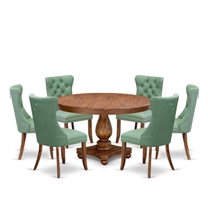 Pemberly Row 7-Piece Round Kitchen Table Set in Antique Walnut Finish