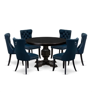 Pemberly Row 7-Piece Round Dining Set with Black Sand-Blasted Finish