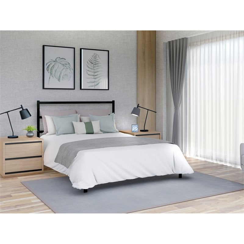 Pemberly Row Metal and Wood Queen Platform Bed Frame in Black