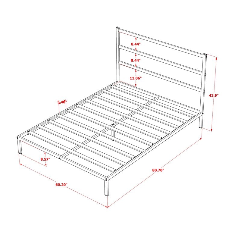 Pemberly Row Metal and Wood Queen Platform Bed Frame in Black