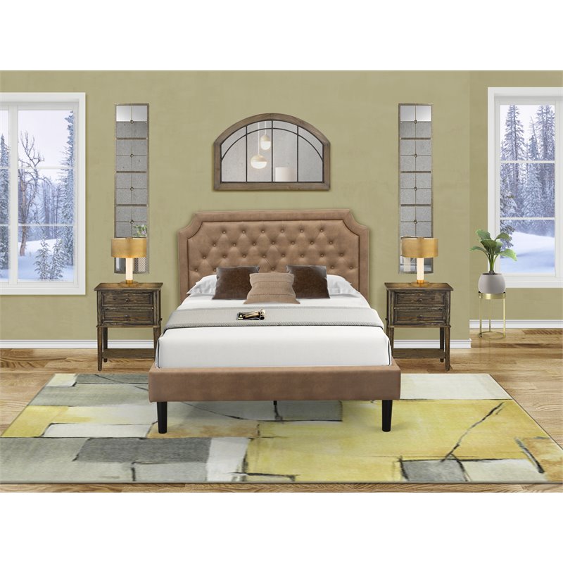 Pemberly Row Full Platform Bed Frame with Faux Leather in Brown & Black