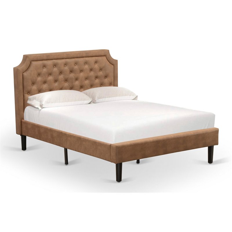 Pemberly Row Full Platform Bed Frame with Faux Leather in Brown & Black