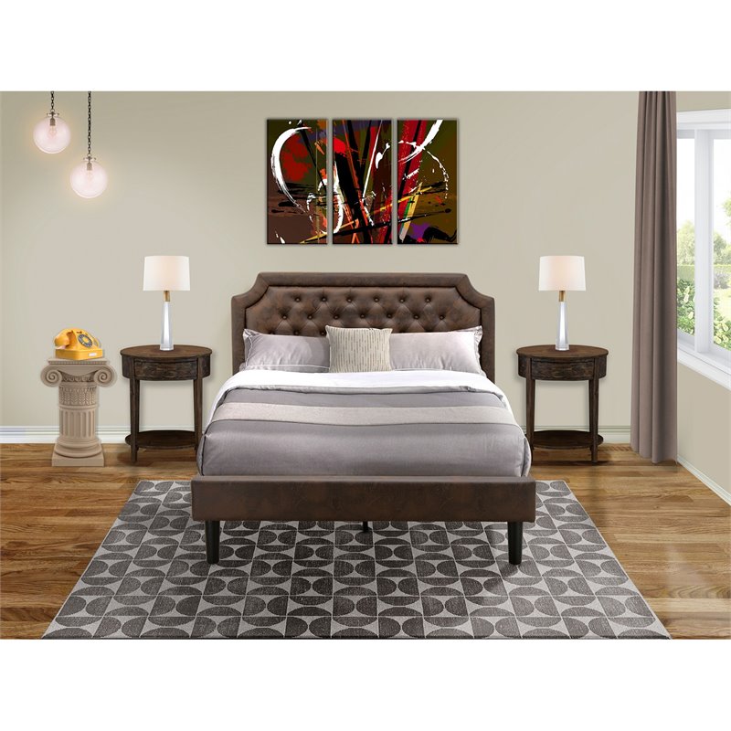 Pemberly Row 3 Pc Wood Queen Bedroom Set with Platform Bed in Dark Brown