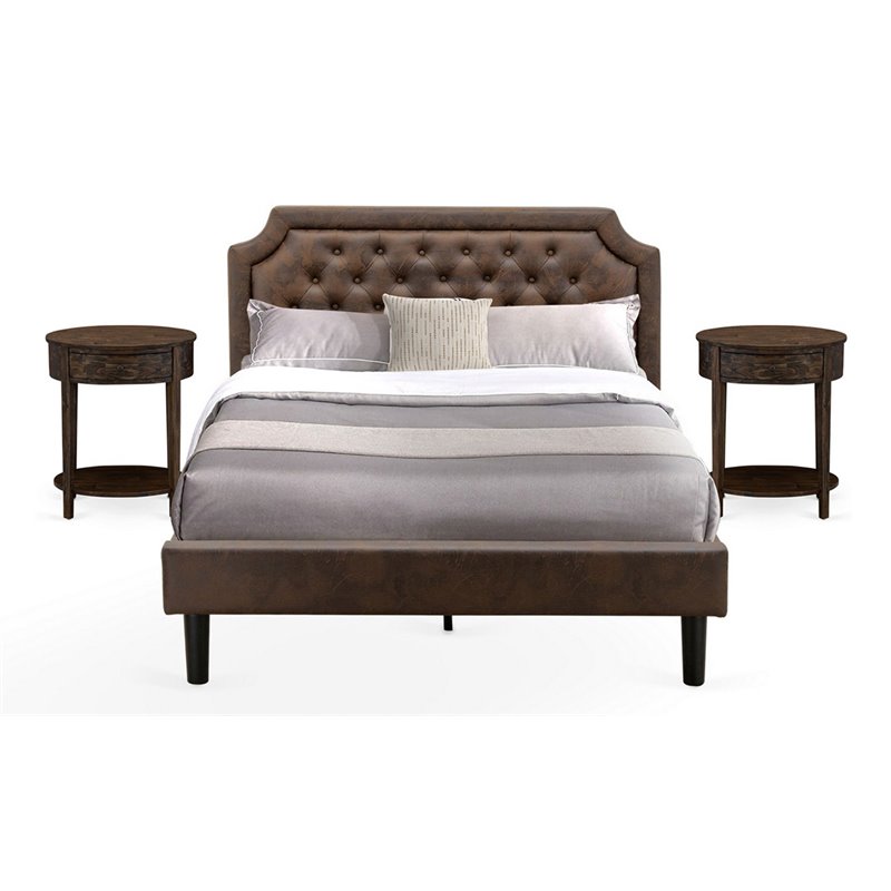 Pemberly Row 3 Pc Wood Queen Bedroom Set with Platform Bed in Dark Brown