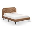 Pemberly Row Queen Platform Bed with Faux Leather Headboard in Brown