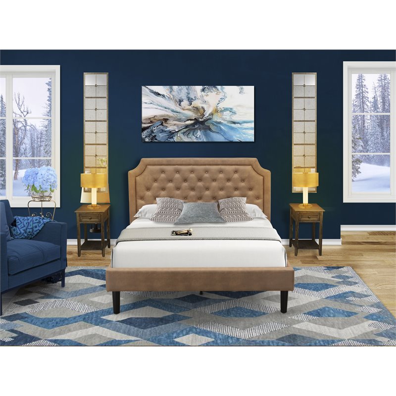 Pemberly Row 3 Pc Wood Queen Platform Bedroom Set in Brown Finish