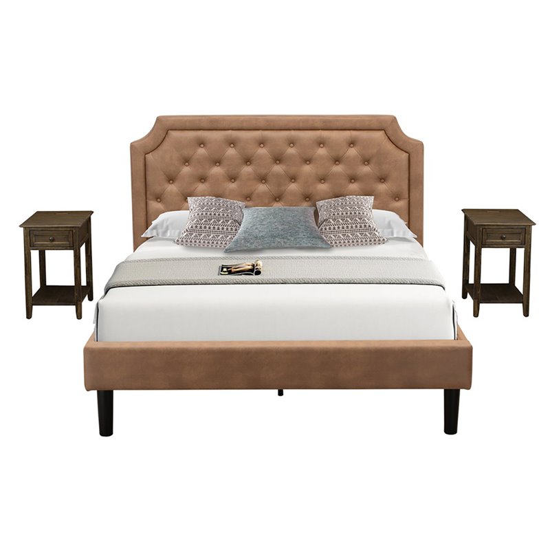 Pemberly Row 3 Pc Wood Queen Platform Bedroom Set in Brown Finish