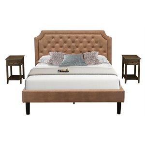 Pemberly Row 3 Pc Wood Queen Platform Bedroom Set in Brown Finish