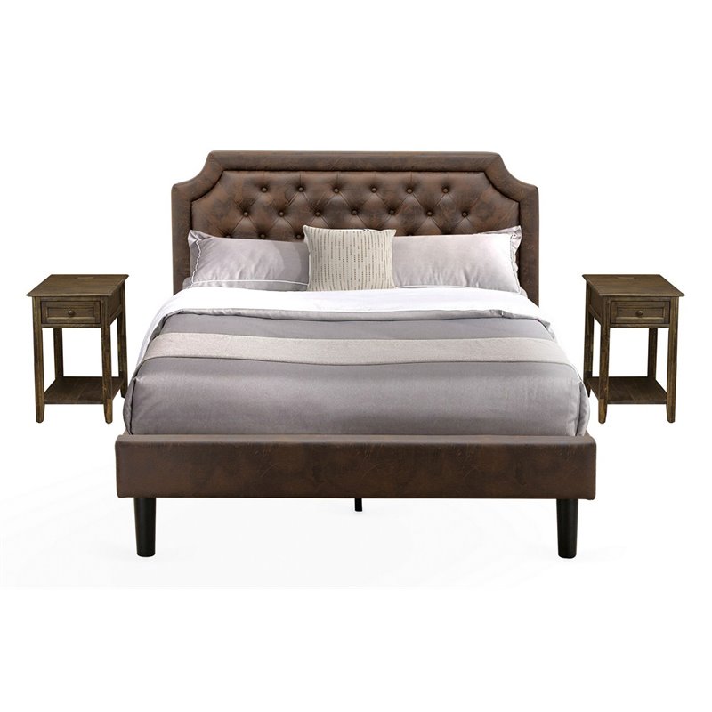 Pemberly Row 3 Pc Wood Queen Bedroom Set with Dark Brown Finish