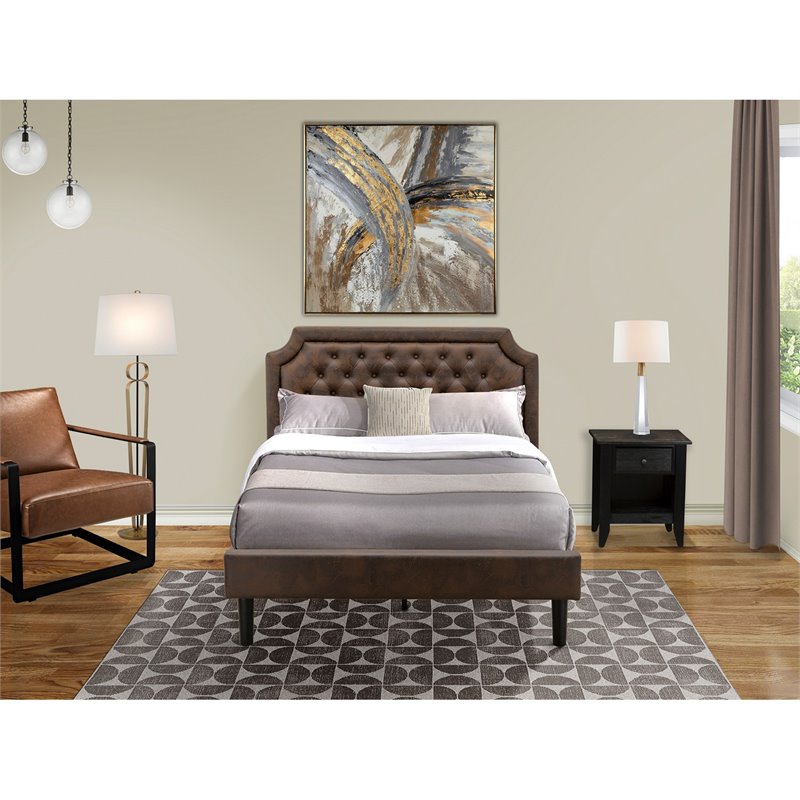 Pemberly Row 2-Piece Full Bedroom Set with Wood Frame in Dark Brown