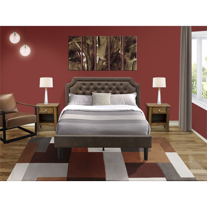 Pemberly Row 3-Piece Queen Bedroom Set in Dark Brown Antique Walnut Finish