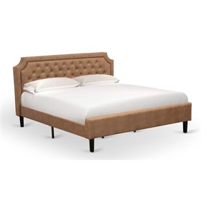Pemberly Row King Platform Bed with Button Tufted Headboard in Brown