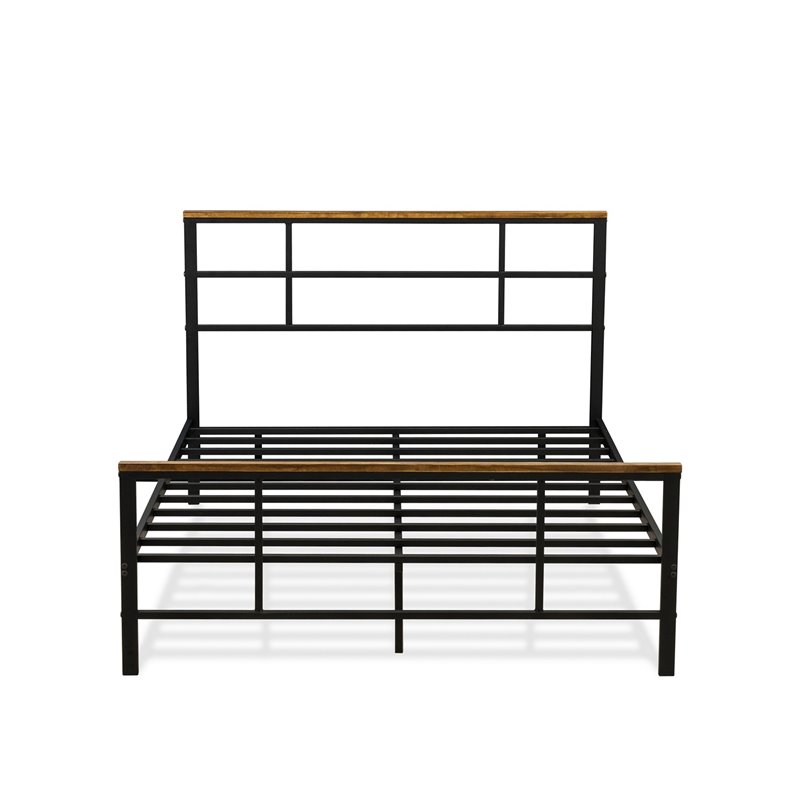 Pemberly Row Metal and Wood Full Platform Bed Frame with Headboard in Black