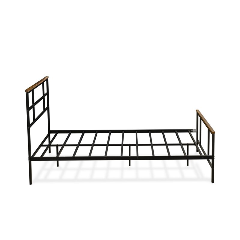 Pemberly Row Metal and Wood Full Platform Bed Frame with Headboard in Black