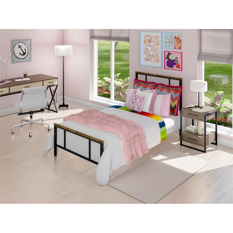 Pemberly Row Twin Bed Frame in Metal Black with Headboard and Slats