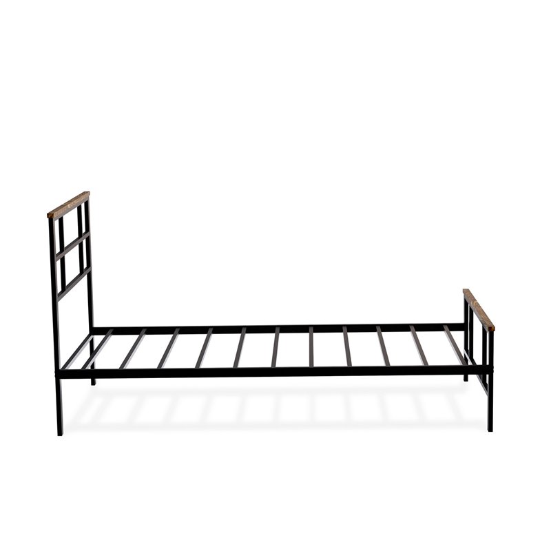 Pemberly Row Twin Bed Frame in Metal Black with Headboard and Slats