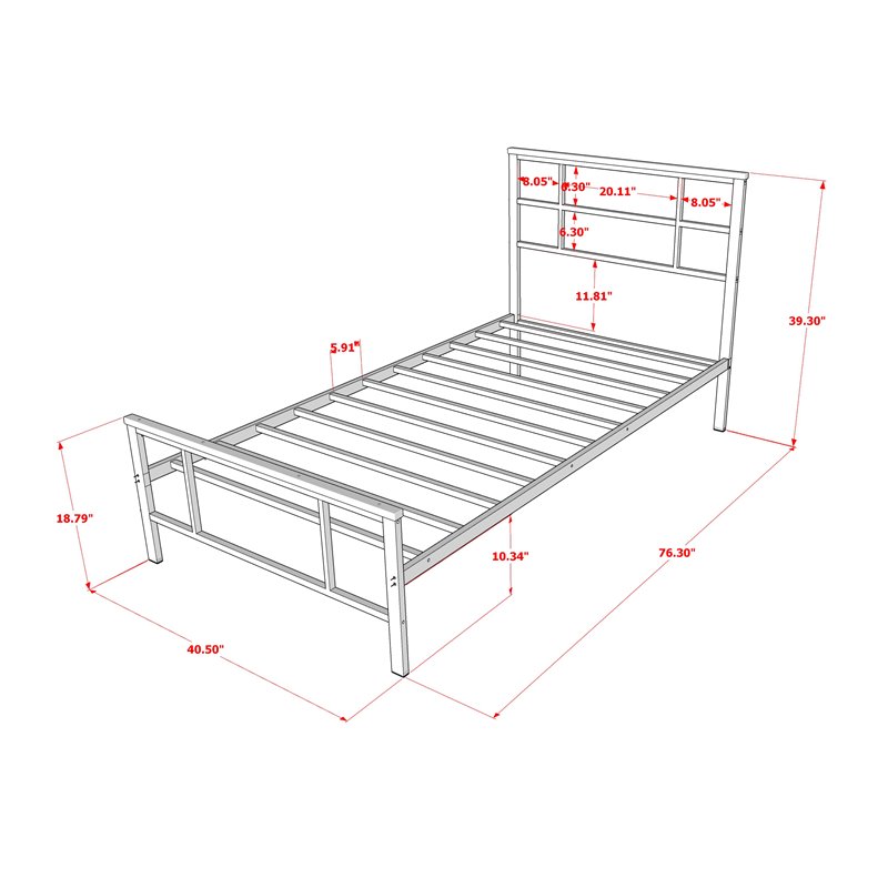 Pemberly Row Twin Bed Frame in Metal Black with Headboard and Slats