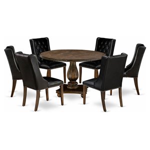 Pemberly Row 7-Piece Wood Dining Set in Distressed Jacobean/Black
