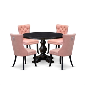 Pemberly Row 5-Piece Round Pedestal Dining Set in Sand-Blasted Black