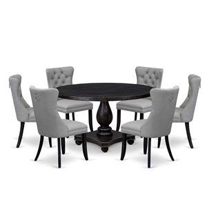 Pemberly Row 7-Piece Round Dining Set with Pedestal Table Black Finish